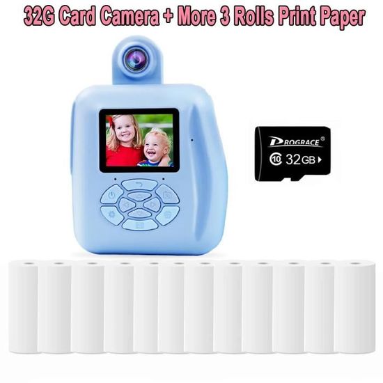 Appareil Photo Instantané Enfant Avec Imprimante Thermique – 1080P, 32 Go, Papier Inclus, 4 Jeux MP3, Dès 3 Ans