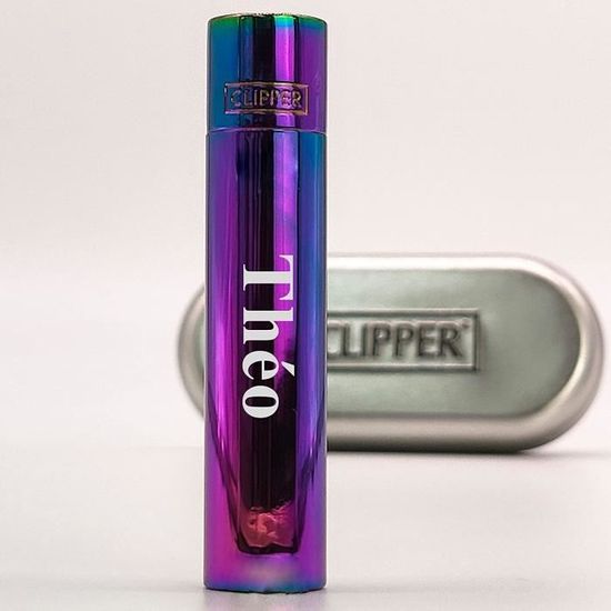 Briquet Clipper Personnalisé Métal Dégradé - Gravure Prénom/Date, Coffret Cadeau, Rechargeable