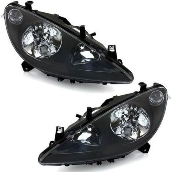 SET DE DEUX PHARES AVANT DESIGN ANGEL EYES PEUGEOT 307 (01-05) - NOIR - AVEC ANTIBROUILLARD - H1