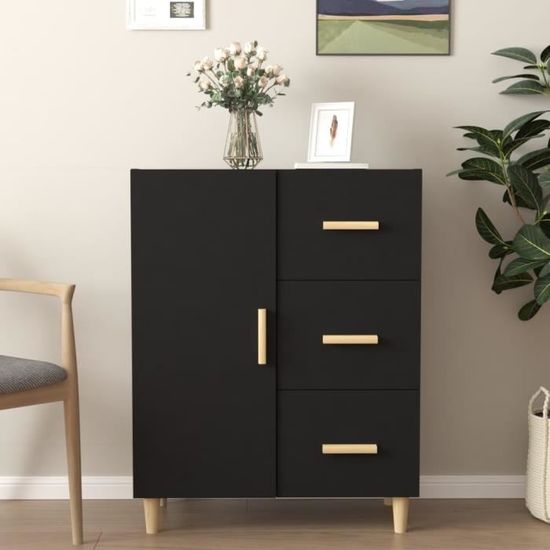 Buffet 2 Portes Et 3 Tiroirs VidaXL - Armoire De Rangement Moderne En Bois D'Ingénierie Noir