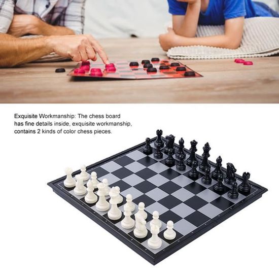 Retoo Jeu D'Échecs Magnétique Pliable 2 En 1 - Échiquier De Voyage 13x13 Cm Avec 32 Pions - Cadeau Idéal