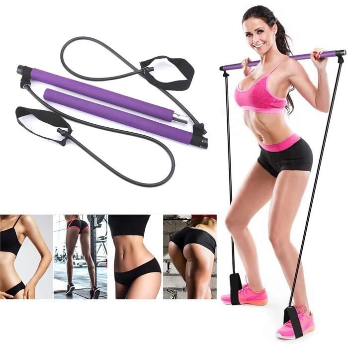 Kit de barre de Pilates portable avec barre de Pilates avec bande de résistance - violet
