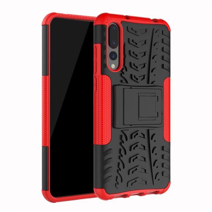 Coque Huawei P20 Pro Etui Double Couche Pare Chocs Antichoc TPU Silicone Housse avec Fonction de Support Amélioré - Rouge