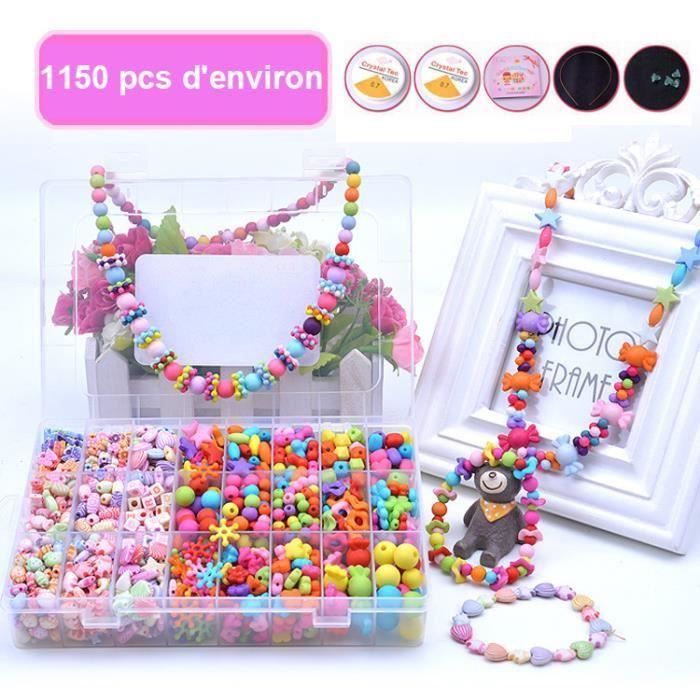 1150 Grains de Perles en Acrylique Bricolage Jouet Educatifs pour la Fabrication DIY de Bracelet Collier Bijoux Enfant Fille Cadeau