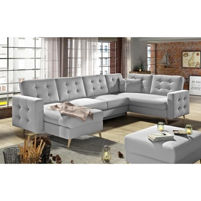 Canapé d'angle 7 places Gris Tissu Luxe Confort