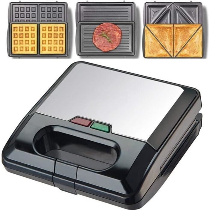 Appareil à Croque Monsieur 3 en 1, UMYMAYDO1 électrique Machine à Sandwich, Grill, Gaufrier, 3 Plaques Antiadhésives Amovibles, Ther