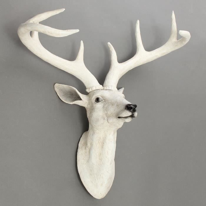 Tête de Cerf Blanc Sculpture En Résine Exotique Decor Mural Aw14933