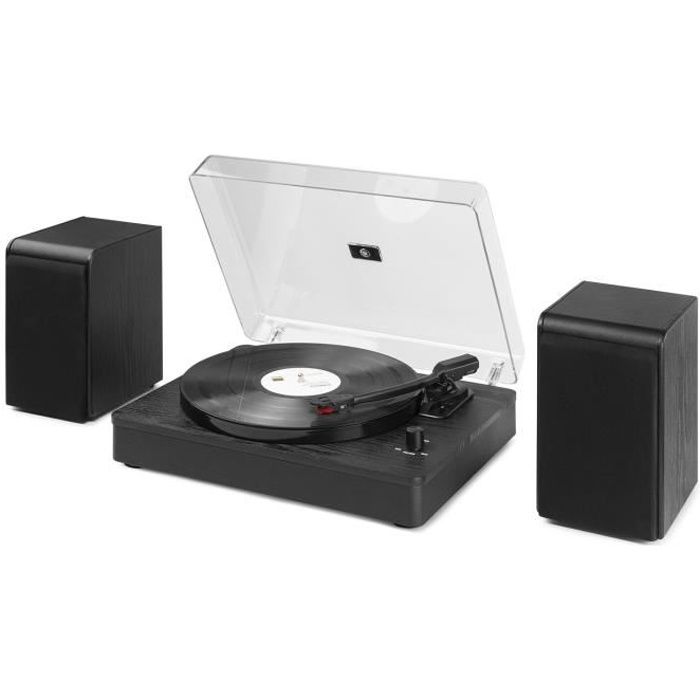 Audizio RP330 - Platine vinyle avec 2 haut-parleurs intégrés 50W - Bois noir, technologie Bluetooth, 3 vitesses