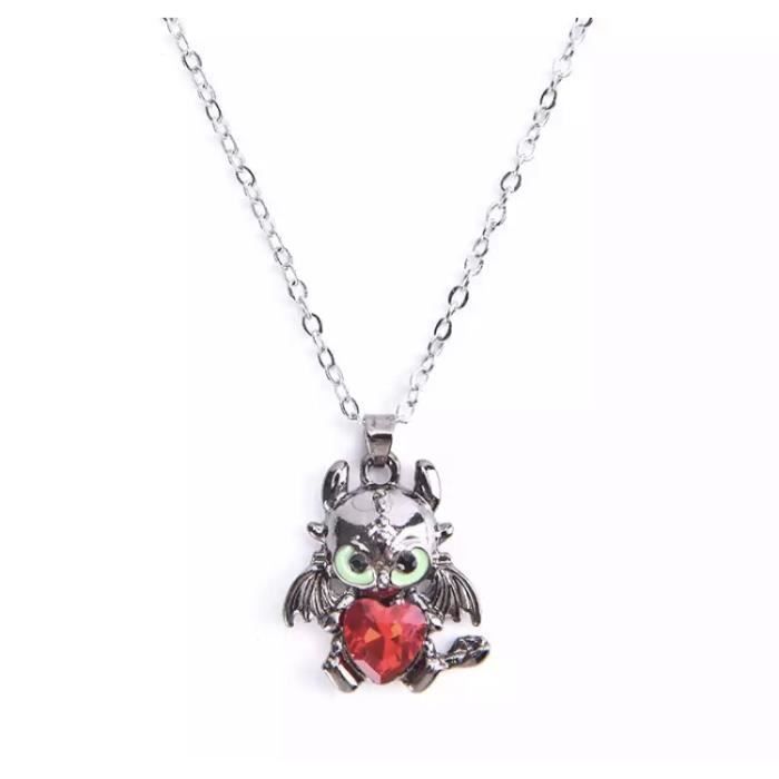 Collier krokmou dragon argenté pierre rouge pendentif bijoux cadeau furi nocturne dessin animé mode fantaisie kawaii