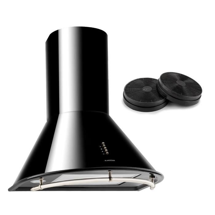 Klarstein Lumio Neo Hotte aspirante murale décorative 60cm + 2 filtres recyclage d'air - évacuation 610 m³-h - classe A - inox noir
