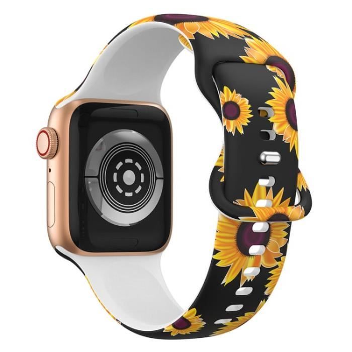 Bande Montre Sport Bracelet Sangle Pour Apple Watch Series 7 45Mm-Watch Se-Série 6-5-4 44Mm-Série 3-2-1 42Mm - Noir-Tournesols