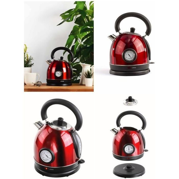 Bouilloire rétro avec thermomètre Sans fil Range cordon Arrêt automatique 1.8 Litres