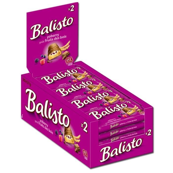 Balisto yoberry goût fruits des bois, barres, chocolat, 20 pièces