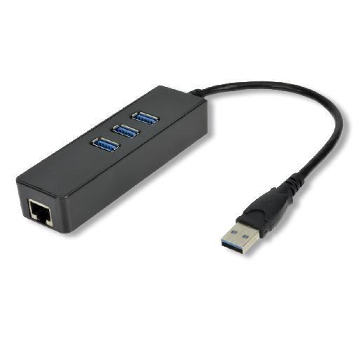 MCL SAMAR Convertisseur USB RJ45 Gigabit Ethernet + hub 3 ports USB3.0