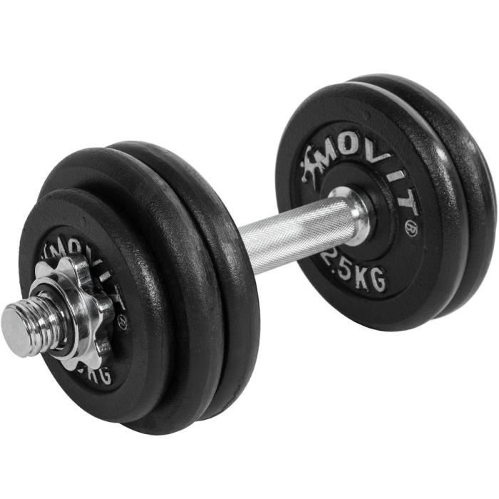 MOVIT 1 x Haltère court de 15 kg en fonte (poids 4x2,5kg + 2x1,25kg)
