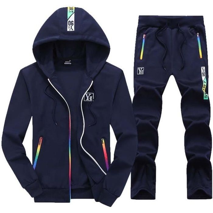 Ensemble jogging 2 pièces Homme à Capuche(Veste+pantalon) Manches Longues Bleu S