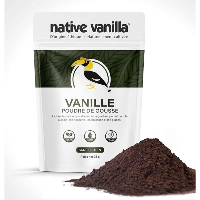 Poudre de vanille non-sucrée (25 g) - gousse de vanille pure moulue - pour café/pâtisserie/glace