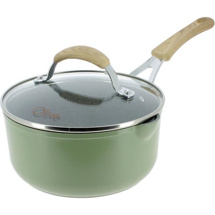 OGO LIVING 7930192 Casserole 18 cm - Couvercle en Alu forgé - poignée bakelite - Olive