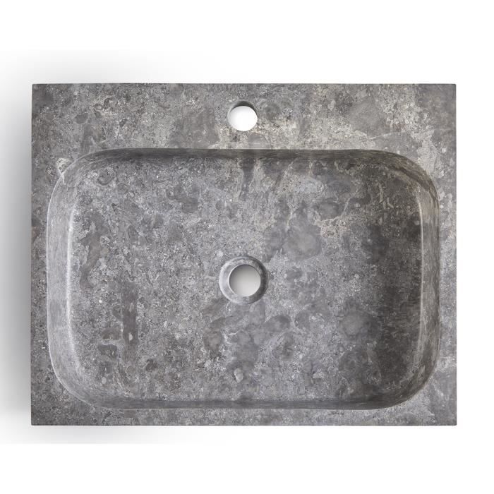 Vasque à poser - lavabo en marbre coloris gris - Longueur 52 x Hauteur 13 x Profondeur 42 cm