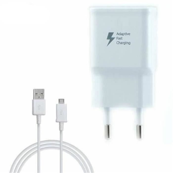 Chargeur câble pour Samsung Galaxy S6 S6 EDEGE S6 EDGE PLUS S7 S7 EDGE Charge Rapide AFC 2A Blanc + câble 1 M USB-micro USB