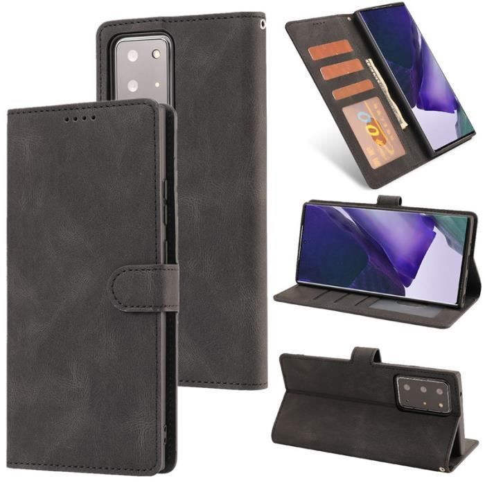 Étui Samsung Galaxy Note 20 Ultra (5G), Portefeuille à Rabat Porte-Cartes en Cuir Housse Protection Simple Ultra-fin Support, Noir