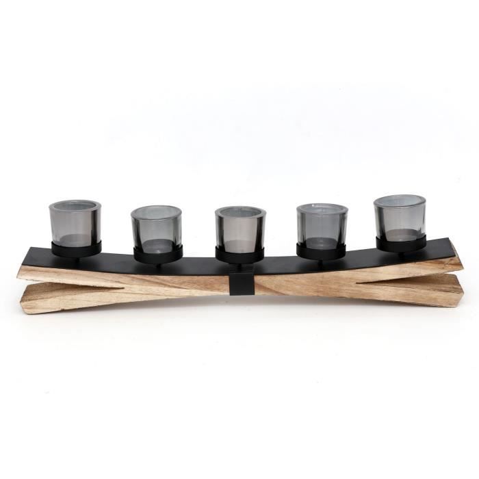 Bougeoir design bois et métal Phonix - L. 55 x H. 13,5 cm - Noir