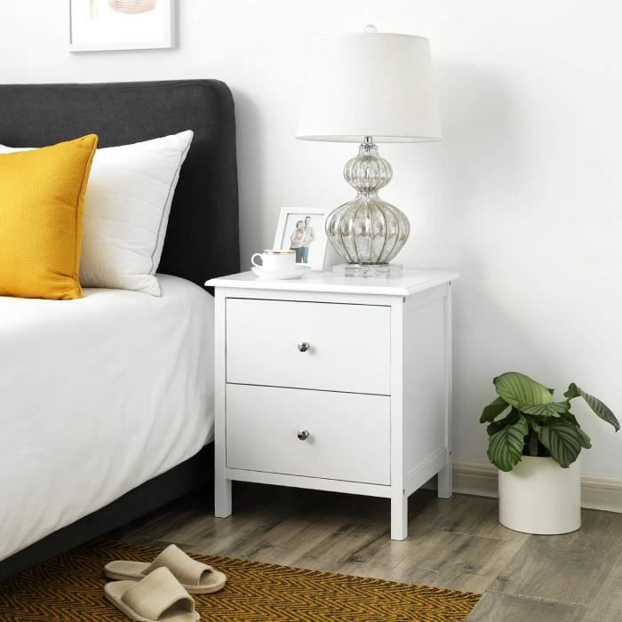 Table de chevet avec 2 tiroirs, 48 x 40 x 56 cm, Table d'ppoint, Style moderne, Blanc, RDN08WT, SONGMICS