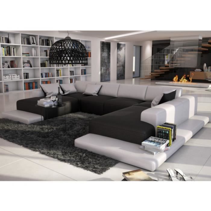 Canapé d'angle 7 places Noir Simili Design Panoramique