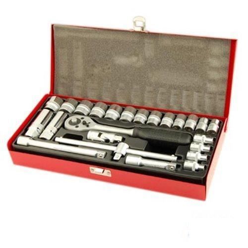 COFFRET DE DOUILLES CHROME/VANADIUM 3/8 6 PANS DE 6MM A 22 MM (24 PIECES)