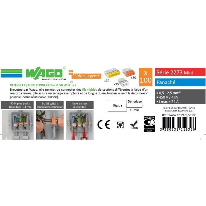 WAGO Seau 100 bornes - 2273 2-3-5 entrées