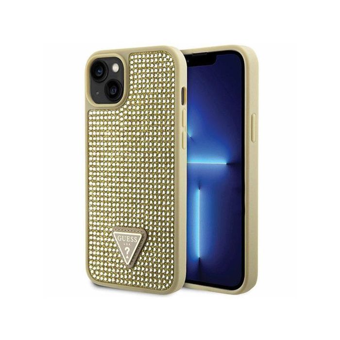 Coque telephone bumper telephone Guess GUHCP14MHDGTPD Coque rigide pour iPhone 14 Plus 67 Doré strass Triangle