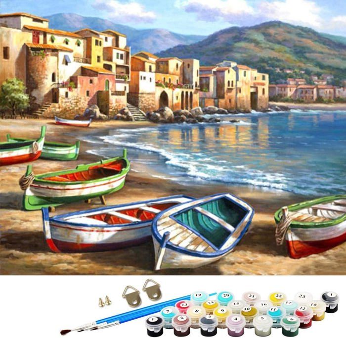 Kit Pintura Números Velero Atardecer Adultos Lienzo Pintura - Spain