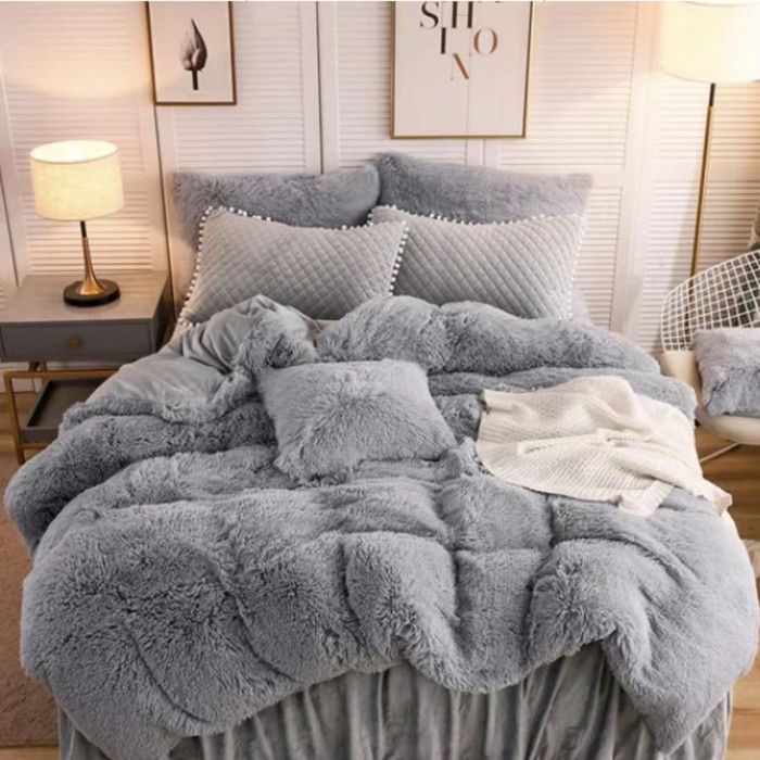 Housse de Couette à Poils Longs en Peluche 200*230 Ultra Douce en Velours Cristal Housse de Couette en Flanelle épaisse Style39