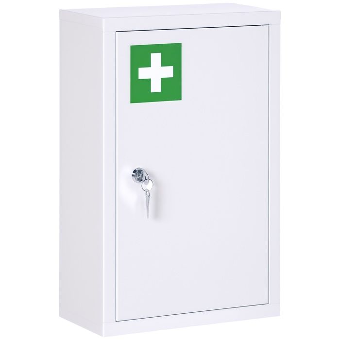 Armoire à pharmacie - kleankin - murale - 3 niveaux - porte verrouillable 2 clés - 30x14x46cm - blanc