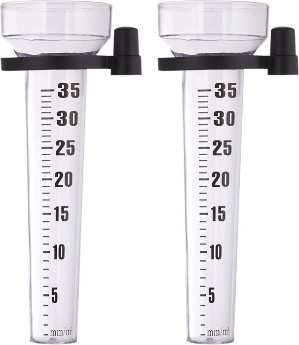 Lot De 2 Pluviomètres En Verre Borosilicate - Jauge Pluie 1 à 35 Mm, Forme Entonnoir | Pour Jardin, Terrasse, Potager