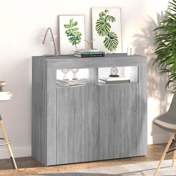 Promotion mai * Buffet bahut - Armoire de rangement - avec lumières LED sonoma gris 80x35x75 cm EU5066815730