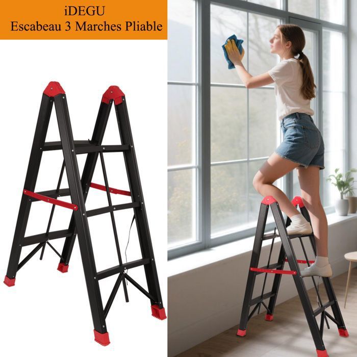 Tabouret D'escalier Pliable Antidérapant SEGAWE - 3/4/5 Marches, Acier, Plateau Inclus