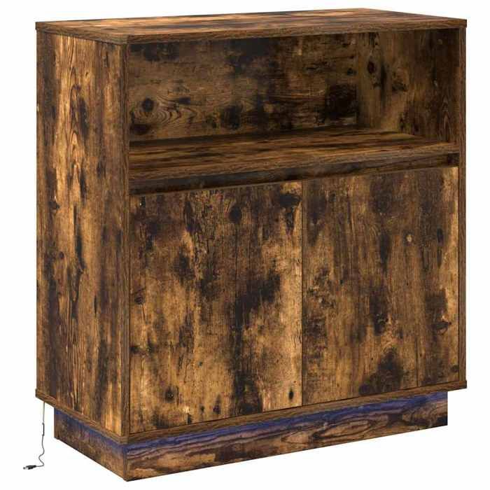 YUN@Buffet Bas Bahut Armoire Commode Sidebord avec LED Chêne Fumé 71x34 5x75 cm - bois dingénierie @1991@
