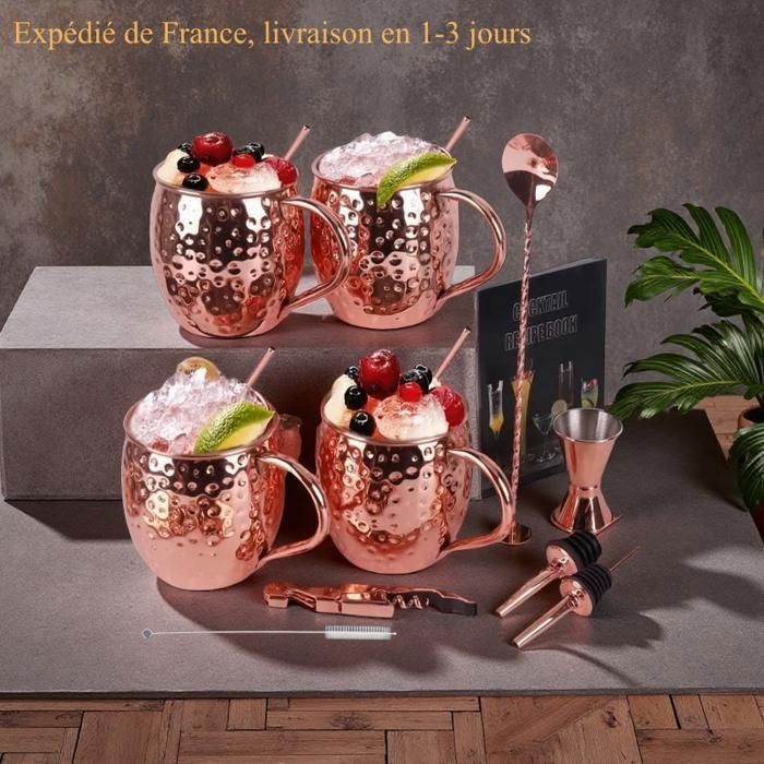 Pichet à Eau En Cuivre Et Acier Inoxydable Avec 2 Gobelets - Bienfaits Ayurvédiques - Motif Martelé - 8