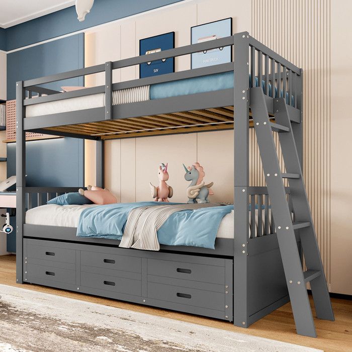 Lit superposé - 90x200cm - lit bébé - lit de maison pour filles et garçons - sans matelas - gris