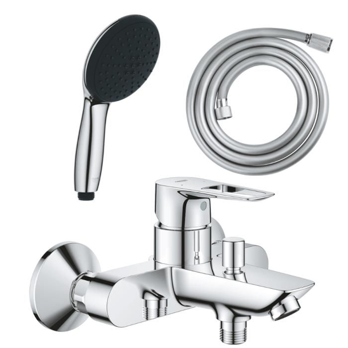 Grohe Pack mitigeur mécanique bain douche Start Loop chromé + Douchette 2 jets Vitalio Start 110 et flexible