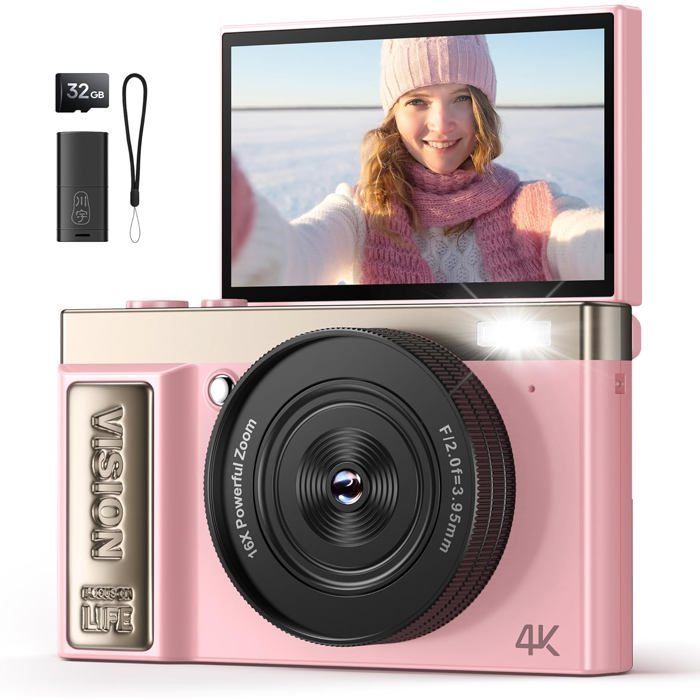 Appareil Photo Numérique, Autofocus 4K, Appareil Photo Compact Hd 48 Mp Grand Écran De 2,8