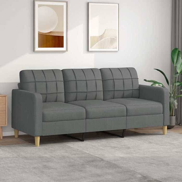 Canapé 3 places - vidaXL - Gris foncé - 180 cm - Tissu polyester - Cadre métal - Rembourrage mousse - 198x77x80 cm
