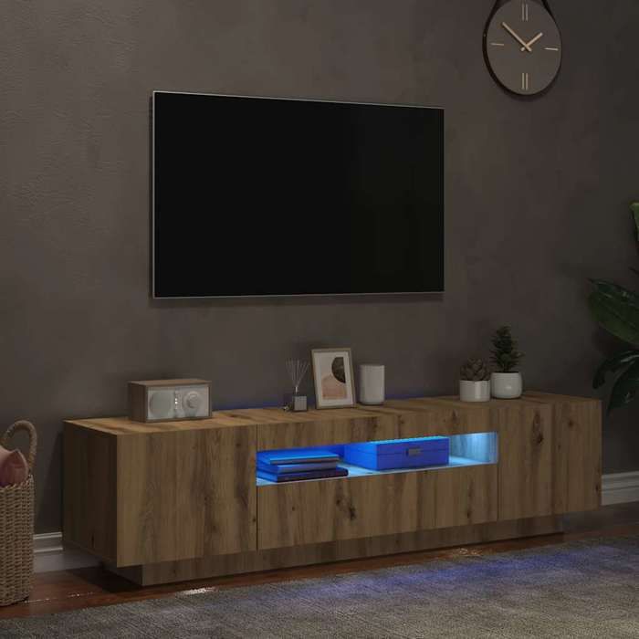 NEUF Armoire TV - Brun - Meuble TV - TABLE TV - avec lumières LED - chêne artisanal bois dingénierie TT5102