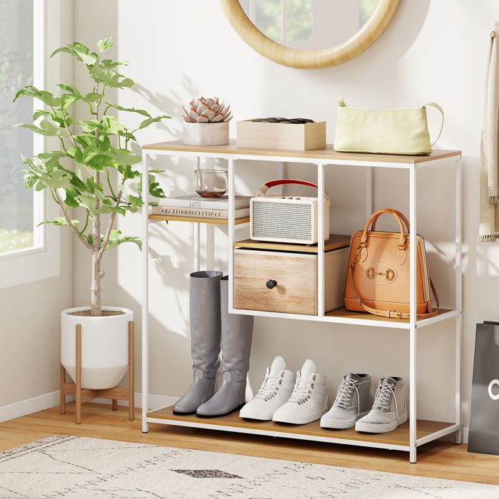 Console dEntrée COSTWAY Style Industriel 35 x 100 x 95 cm (L x l x H) Table de Console pour Salon Couloir Blanc Console dEntrée COSTWAY Style Industriel 35 x 100 x 95 cm (L x l x H) Table de Console pour Salon Couloir Blanc