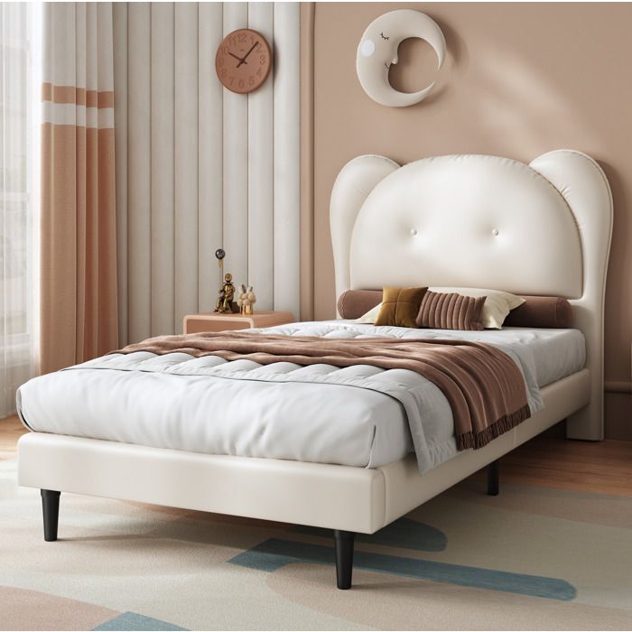 HOMVRA Lit enfant 90x200 cm avec tête de lit en forme d’animal sommier à lattes PU beige (sans matelas)