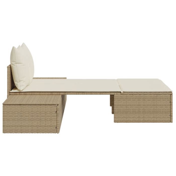 Promotion mars * Bain de soleil - YUNYAN - Chaise longue double - 110 kg par siège - avec coussins beige résine tressée_4111116