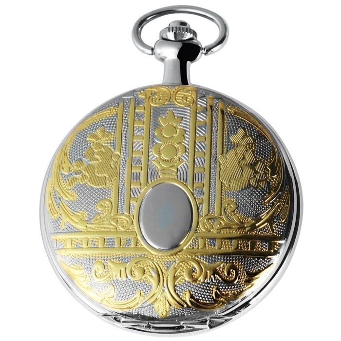 Montre de poche - EXCELLANC - Classique - Boîtier 48 mm - Verre minéral - Chaîne Panzer 33 cm