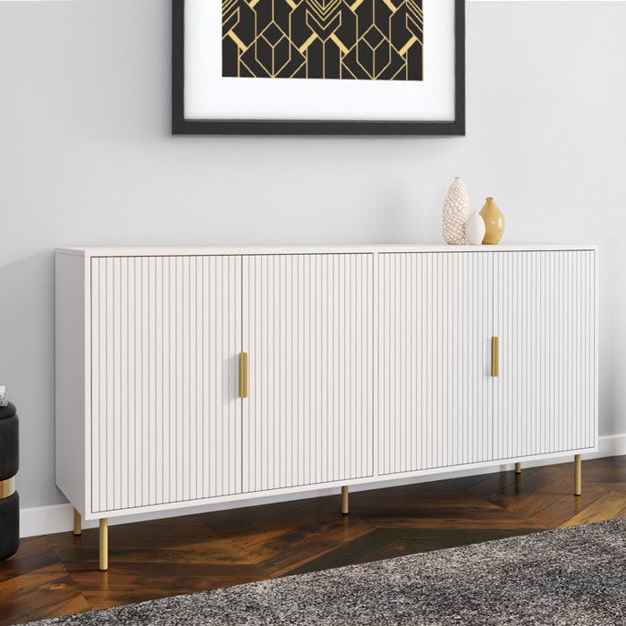 ID MARKET buffet 4 portes 160 cm Moderne bois effet lattes finitions dorées ID MARKET buffet 4 portes 160 cm Moderne bois effet lattes finitions dorées