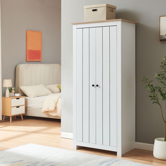 Armoire de chambre Trorjam 175 x 80 x 52 cm blanc effet chêne